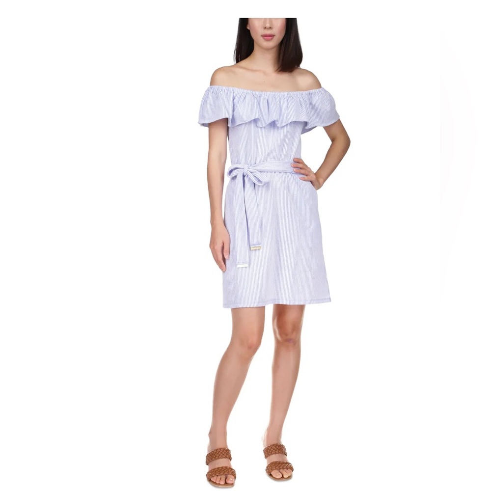 NWT MICHAEL by Michael KORS Women's Ruffled Off the Shoulder Tie Waist Dress